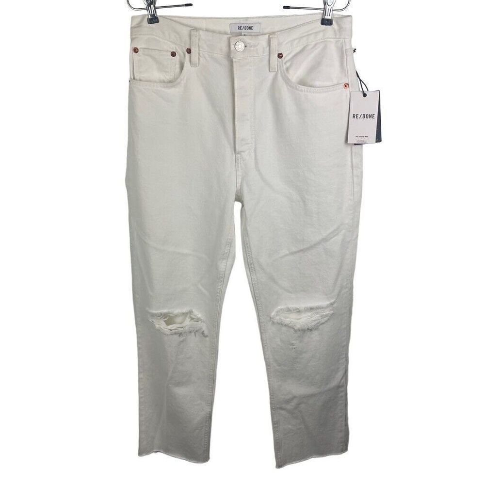 NWT Re/Done White Destroyed 70s Stove Pipe Jean 3WSTV27 Button Fly Size 28 $295